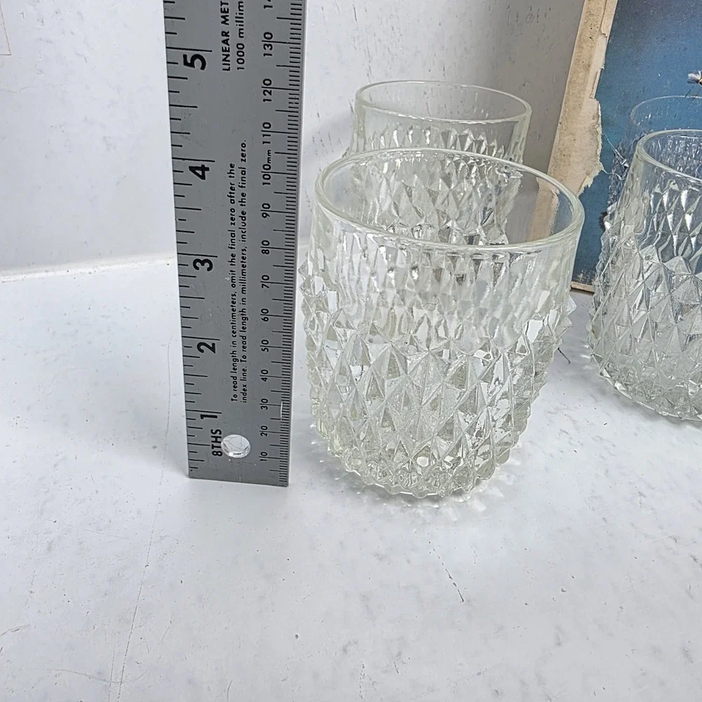 Vtg Indiana Glass Diamond Point Set of 4 Crystal Old Fashioned Rocks Glasses 9oz